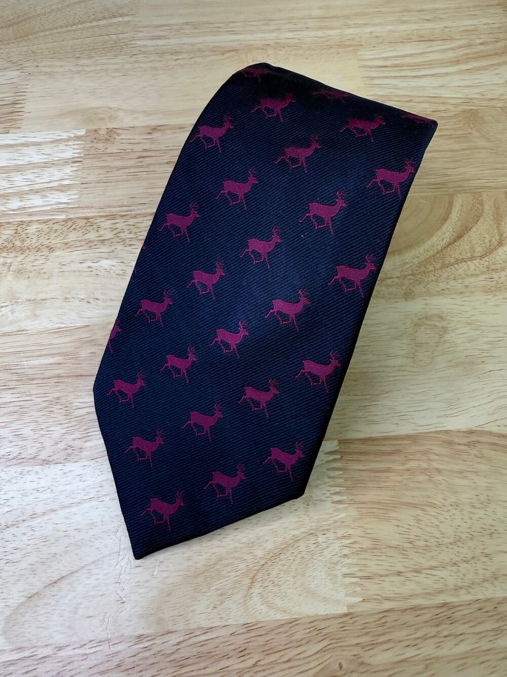Vintage Ralph Lauren Polo Deer Theme Men's 100% Silk Neck Tie Navy Pink JL
